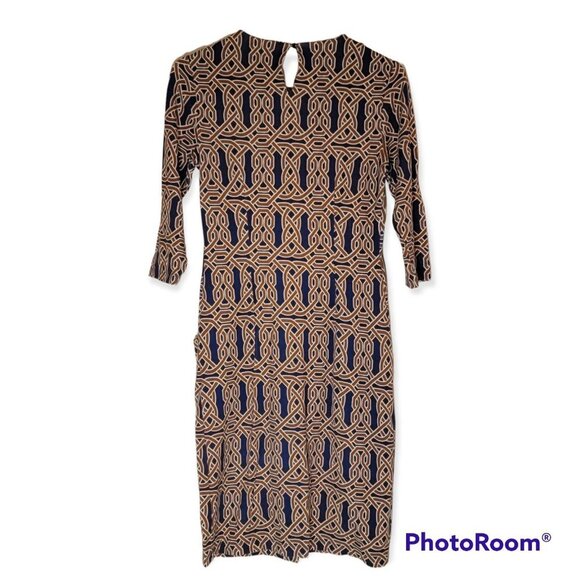 J. McLaughlin Navy And Brown Print Stretch Dress Size XS - Picture 2 of 6